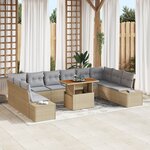 vidaXL Ensemble de Canapés de Jardin 11 pièces avec Coussins Beige Rattan Poly
