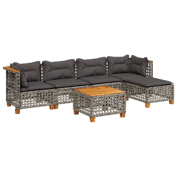 vidaXL Salon de jardin 6 Pièces avec coussins gris résine tressée