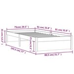 vidaXL Cadre de lit Gris Bois massif 75x190 cm Petit simple