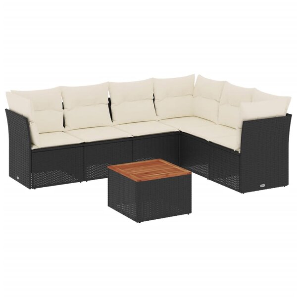 vidaXL Salon de jardin 7 Pièces avec coussins noir résine tressée