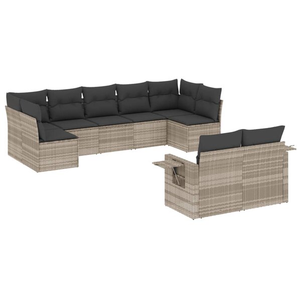 vidaXL Salon de jardin 9 Pièces avec coussins gris clair résine tressée