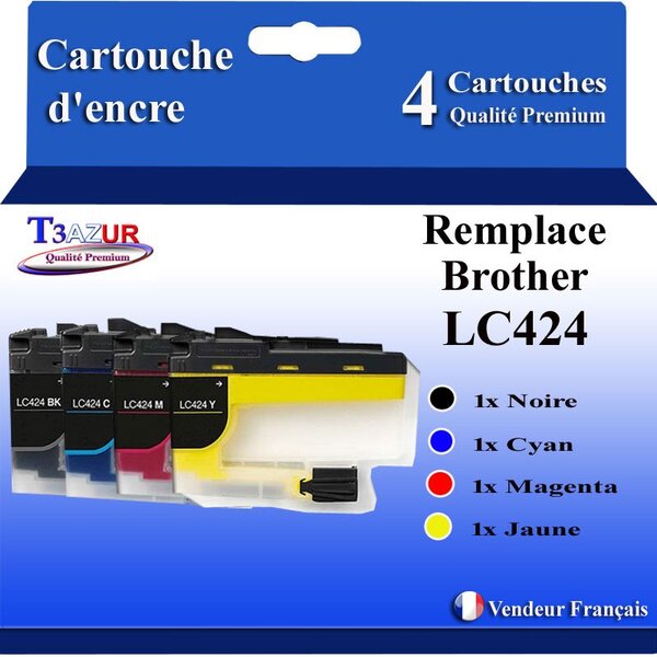 T3AZUR - Lot de 4 Cartouches compatibles Brother LC424 XL pour Brother DCP-J1200 DCP-J1200DW DCP-J1200W DCP-J1200WE