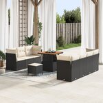 Ensemble de canapés jardin vidaXL 10 pièces avec coussins rattan poly noir acacia