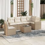 vidaXL Salon de jardin avec coussins 7 Pièces beige résine tressée