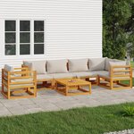 vidaXL Salon de jardin 7 Pièces avec coussins gris clair bois massif