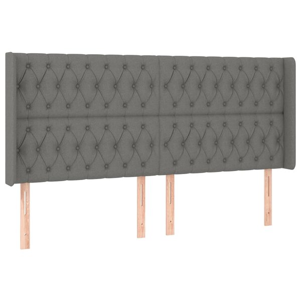 vidaXL Tête de lit avec oreilles Gris foncé 203x16x118/128 cm Tissu