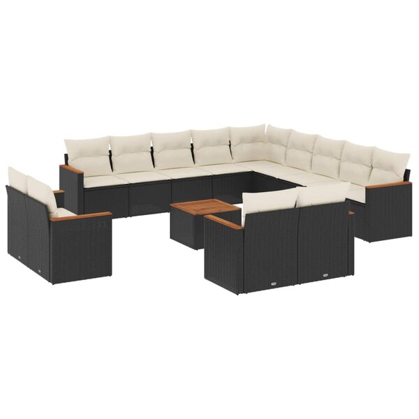 vidaXL Salon de jardin avec coussins 14 Pièces noir résine tressée
