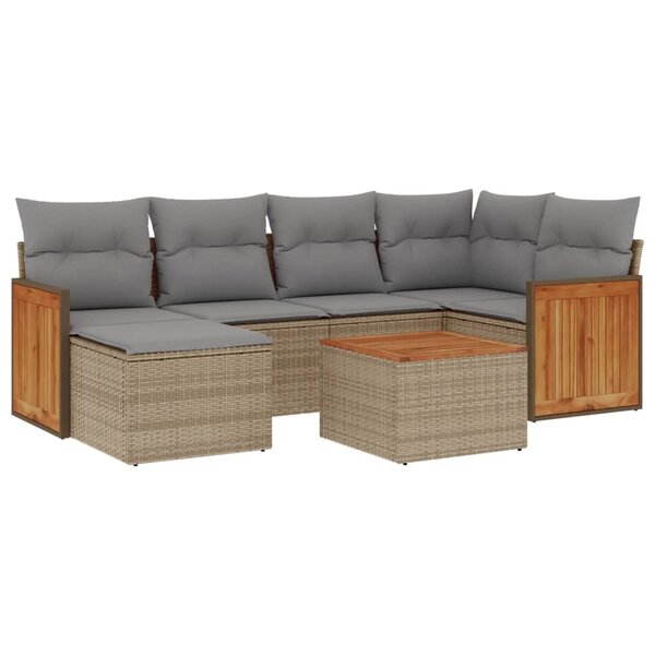 vidaXL Salon de jardin avec coussins 7 Pièces beige résine tressée
