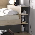Lit adulte 160 x 200 cm - 3 tiroirs + Tête de lit avec rangement - Décor chêne et anthracite