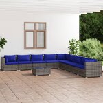 vidaXL Salon de jardin 10 Pièces avec coussins Résine tressée Gris