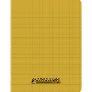 Cahier recyclé et recyclable  96 pages seyès 90 g  couverture polypropylène jaune  format 17 x 22 cm CONQUERANT