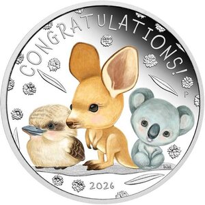 Pièce de monnaie en Argent 50 Cents g 15.57 (1/2 oz) Millésime 2026 Happy Birthday NEW BORN BABY 1/2