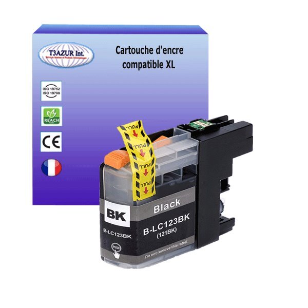T3AZUR - Cartouche compatible avec Brother LC123 XL pour Brother MFCJ245  MFCJ4410DW  MFCJ4510DW  MFCJ4610DW  MFCJ470DW  MFCJ4710D Noire