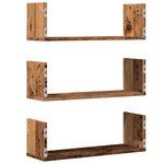 vidaXL Étagères murales 3 Pièces vieux bois 58x18x18 cm bois d'ingénierie