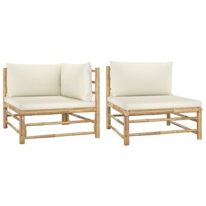 vidaXL Salon de jardin 2 Pièces avec coussins blanc crème Bambou