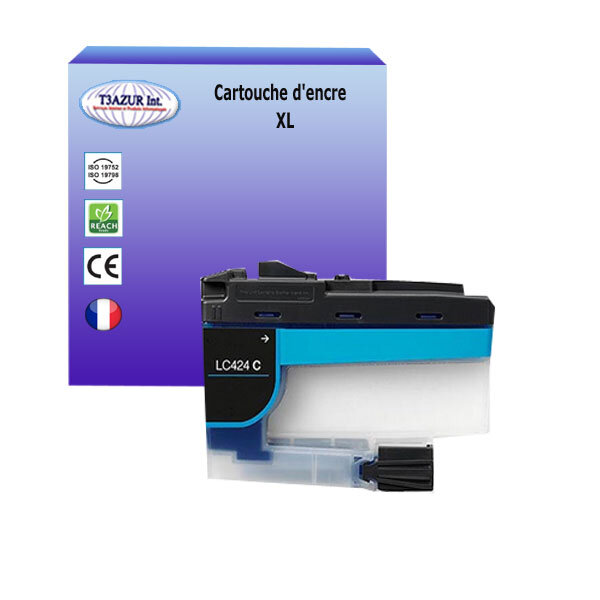 T3AZUR- Cartouche compatible avec Brother LC424 pour Brother DCP-J1200  DCP-J1200DW  DCP-J1200W  DCP-J1200WE Cyan