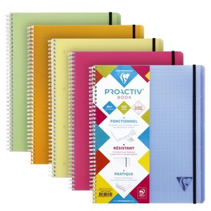 Cahier spirales Proactiv'Book Linicolor A4+ (22,5 x 29,7 cm) fermeture par élastique 160 pages 90g petits carreaux 5x5 - Coloris Fresh