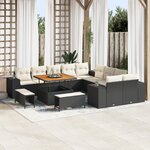 Ensemble de Canapés de Jardin vidaXL de 13 Pièces avec Coussins Noir Rattan Poly Acacia