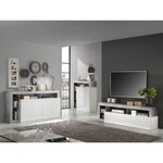 Buffet Maestro effet béton & laqué blanc brillant 4 portes - 184 x 42 x Hauteur 93 cm