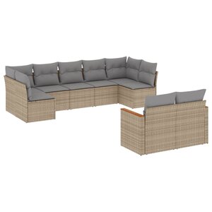 vidaXL Salon de jardin avec coussins 9 Pièces beige résine tressée