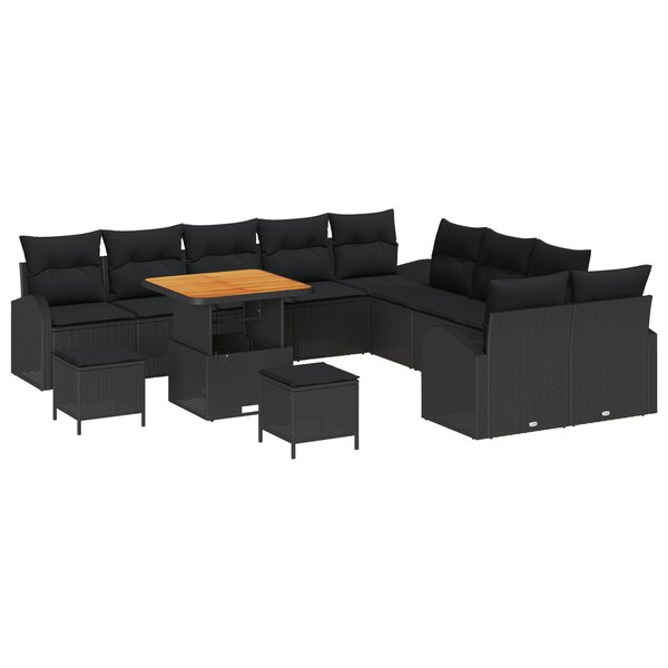 Set de Canapé de Jardin vidaXL 13 Pièces avec Coussins Noir Poly Rattan Acacia