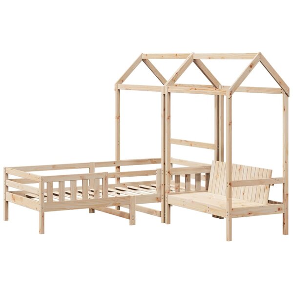 vidaXL Ensemble de lit et de banc avec toit 90x190 cm bois massif pin