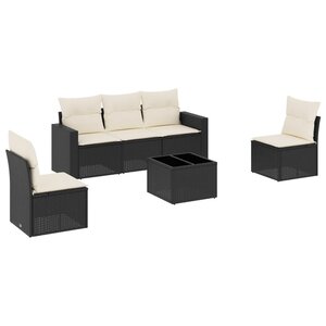 vidaXL Salon de jardin 6 Pièces avec coussins noir résine tressée