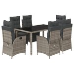 vidaXL Ensemble à manger de jardin et coussins 7 Pièces gris rotin