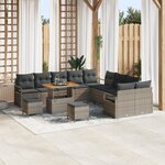 Canapé de jardin vidaXL 13 pièces avec coussins Gris Rotin Synthétique