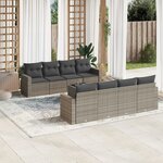 vidaXL Salon de jardin 9 Pièces avec coussins gris résine tressée