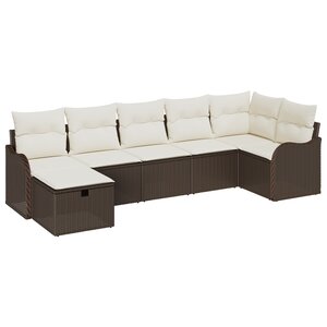 vidaXL Ensemble de canapés de jardin 7 pièces avec coussins marron poly rattan