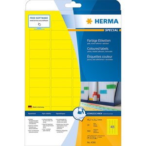 Bte 960 Etiquettes 20 feuilles A4 SuperPrint 45,7 x 21,2 mm avec bord Jaune HERMA