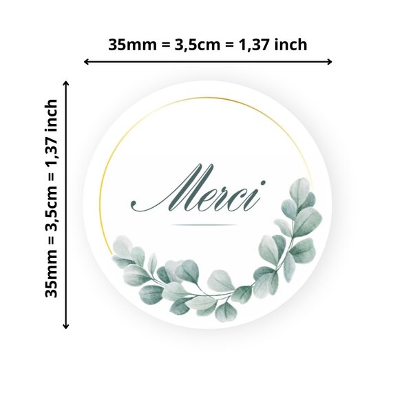 140 Etiquettes Merci Rondes Autocollantes - Ø 35 mm - Papier Recyclé - Eucalyptus - 4 Planches A4 de Stickers Remerciements pour Mariage  Artisanat et Fêtes