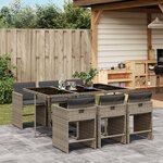vidaXL Ensemble à manger de jardin et coussins 7 Pièces gris rotin