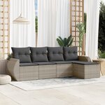 vidaXL Salon de jardin 5 Pièces avec coussins gris clair résine tressée