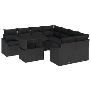 vidaXL Ensemble de canapé de jardin 9 Pièces Noir Poly rotin
