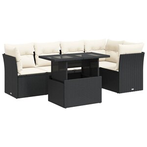 vidaXL Salon de jardin 6 Pièces avec coussins noir résine tressée