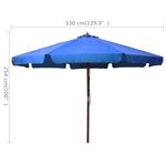 vidaXL Parasol avec mât en bois 330 cm Bleu azuré