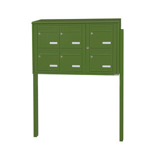 Bloc collectif leabox.com 3x2 grade 3 simple face Extérieur fixation sur pieds à sceller Vert mai RAL 6017 finition brillante