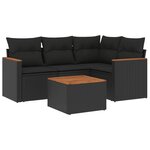 vidaXL Salon de jardin 5 Pièces avec coussins noir résine tressée