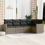 vidaXL Salon de jardin 5 Pièces avec coussins gris résine tressée