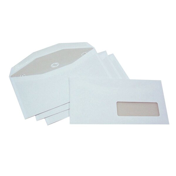 Enveloppe papier vélin blanc, 115 x 225 mm, avec fenêtre, 80 g/m² fermeture gommée, blanc (paquet 1000 unités)