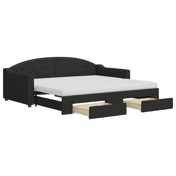 vidaXL Lit de jour avec gigogne et tiroirs noir 90x190 cm tissu