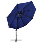 vidaXL Parasol déporté avec mât et lumières LED Bleu azur 300 cm