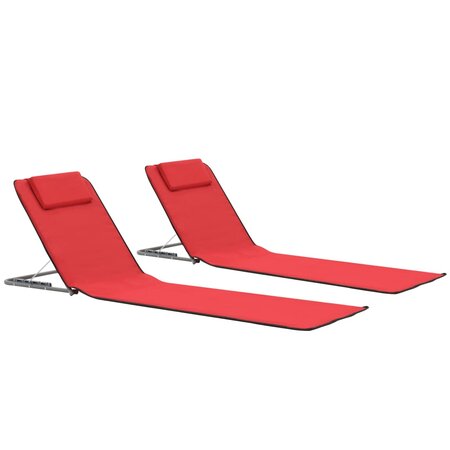 vidaXL Tapis de plage pliables 2 Pièces Acier et tissu Rouge