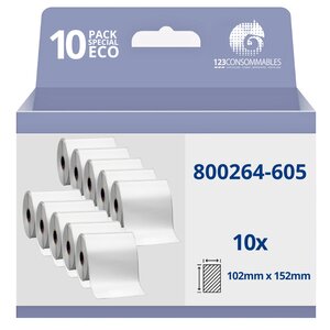 Pack de 10 Rouleaux étiquette compatible Zebra 800264-605 thermo 2000D 102mm x 152mm