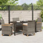 vidaXL Set de 5 Pièces de Salle à Manger de Jardin avec Coussins Gris Poly Rattan