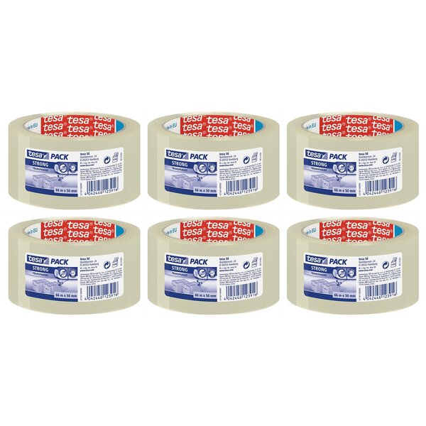 Ruban Adhésif Polypro STRONG 45 microns H50mm x L66 m Transparent x 6 TESA