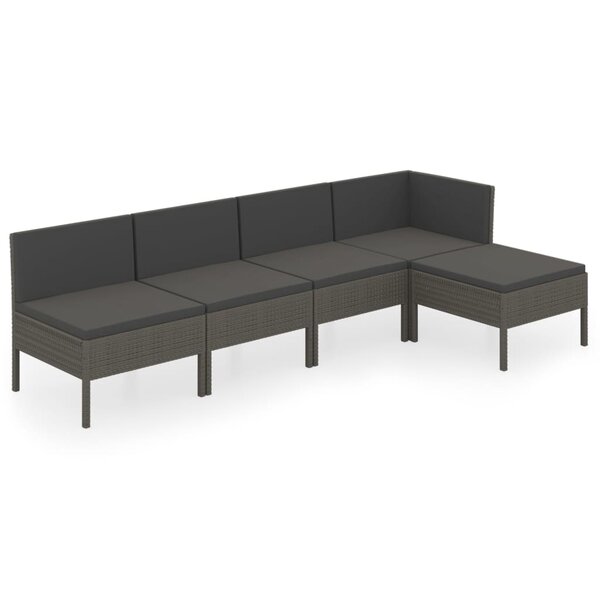vidaXL Salon de jardin 5 Pièces avec coussins résine tressée gris