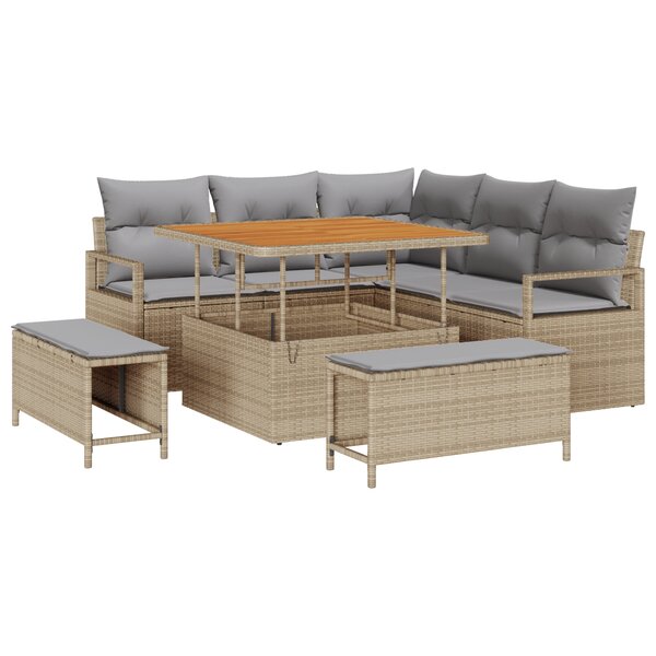 vidaXL Ensemble de Canapés de Jardin 8 Pièces avec Coussins Beige en Rotin Synthétique Acacia
